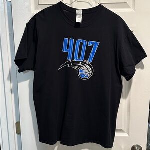Orlando Magic XL T-Shirt with Blue 407 and Magic Basketball Graphic